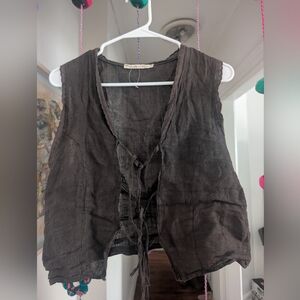 Tie front 100% Linen vest Top